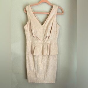NWT Belle Badgley Mischka Cream Blush Floral Brocade Peplum Sheath Dress 10